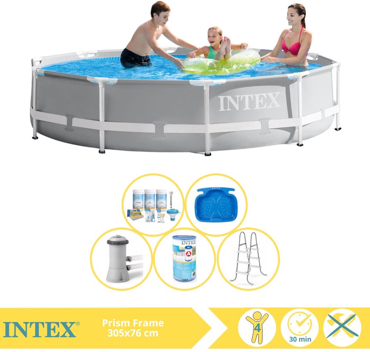   Prism Frame Zwembad - Opzetzwembad - 366x76 cm - Inclusief Onderhoudspakket, Filter, Trap en Voetenbad