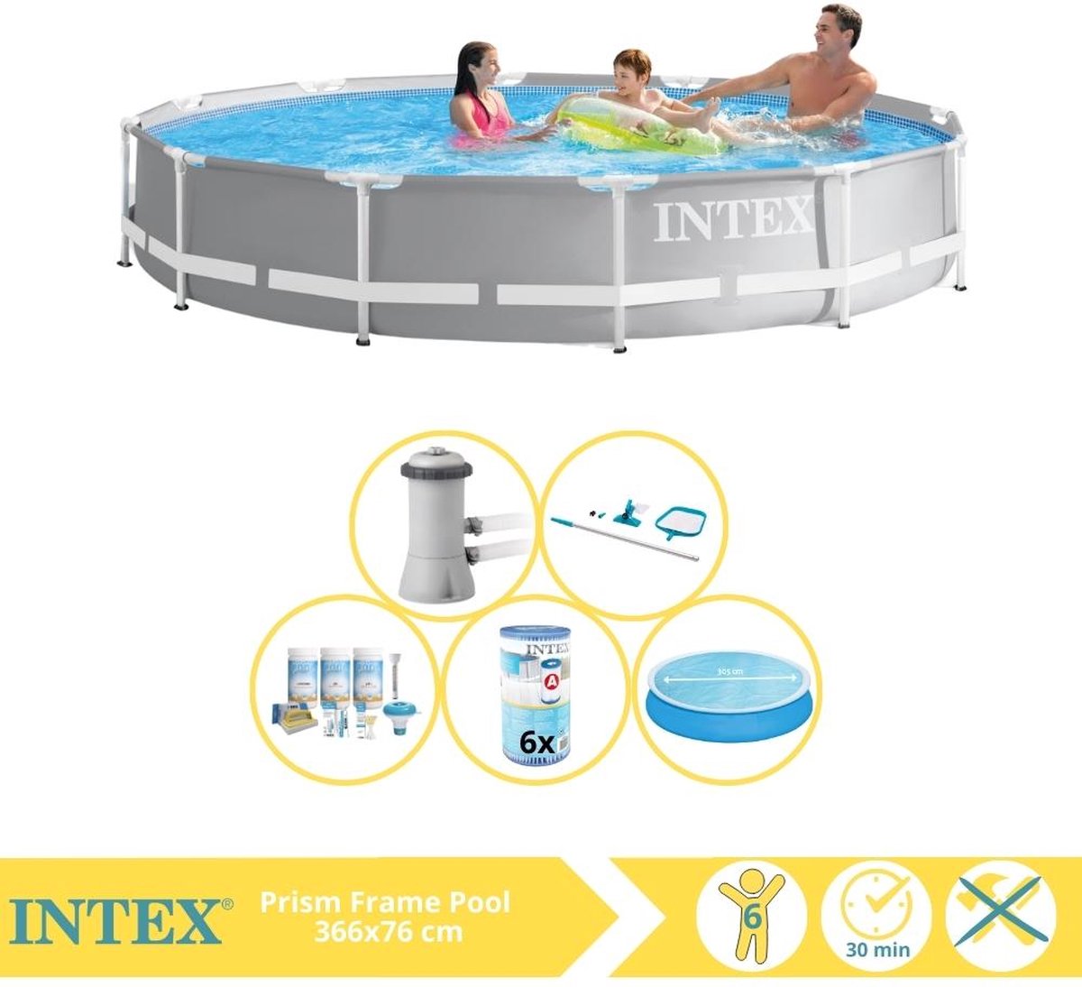   Prism Frame Zwembad - Opzetzwembad - 366x76 cm - Inclusief Solarzeil, Onderhoudspakket, Filter en Onderhoudsset