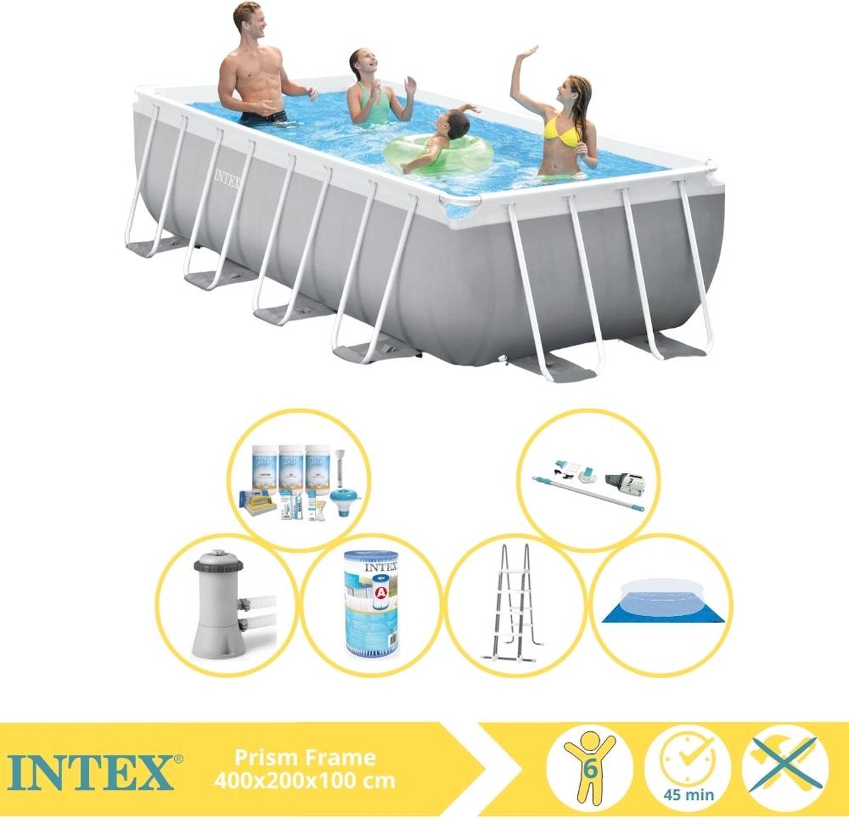   Prism Frame Zwembad - Opzetzwembad - 400x200x100 cm - Inclusief Onderhoudspakket, Filter, Grondzeil en Stofzuiger