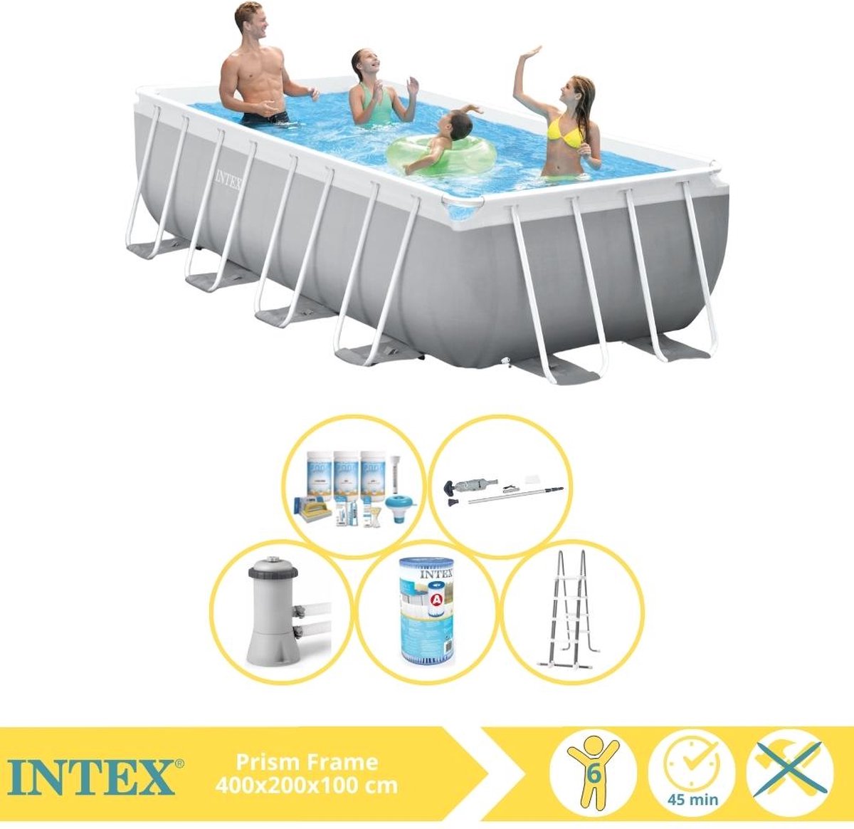   Prism Frame Zwembad - Opzetzwembad - 400x200x100 cm - Inclusief Onderhoudspakket, Filter en Stofzuiger