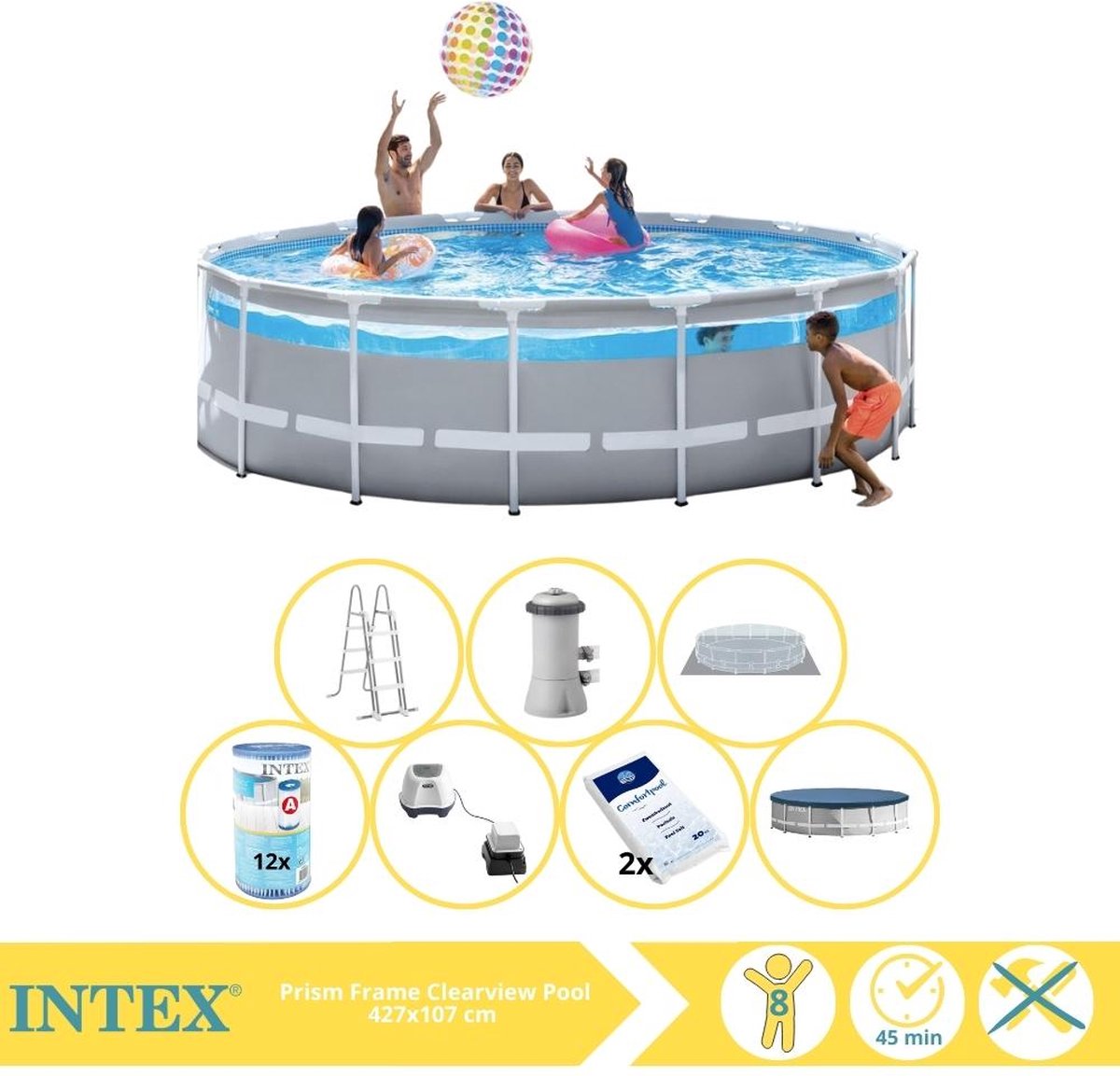   Prism Frame Zwembad - Opzetzwembad - 427x107 cm - Inclusief Filter, Zoutsysteem en Zout