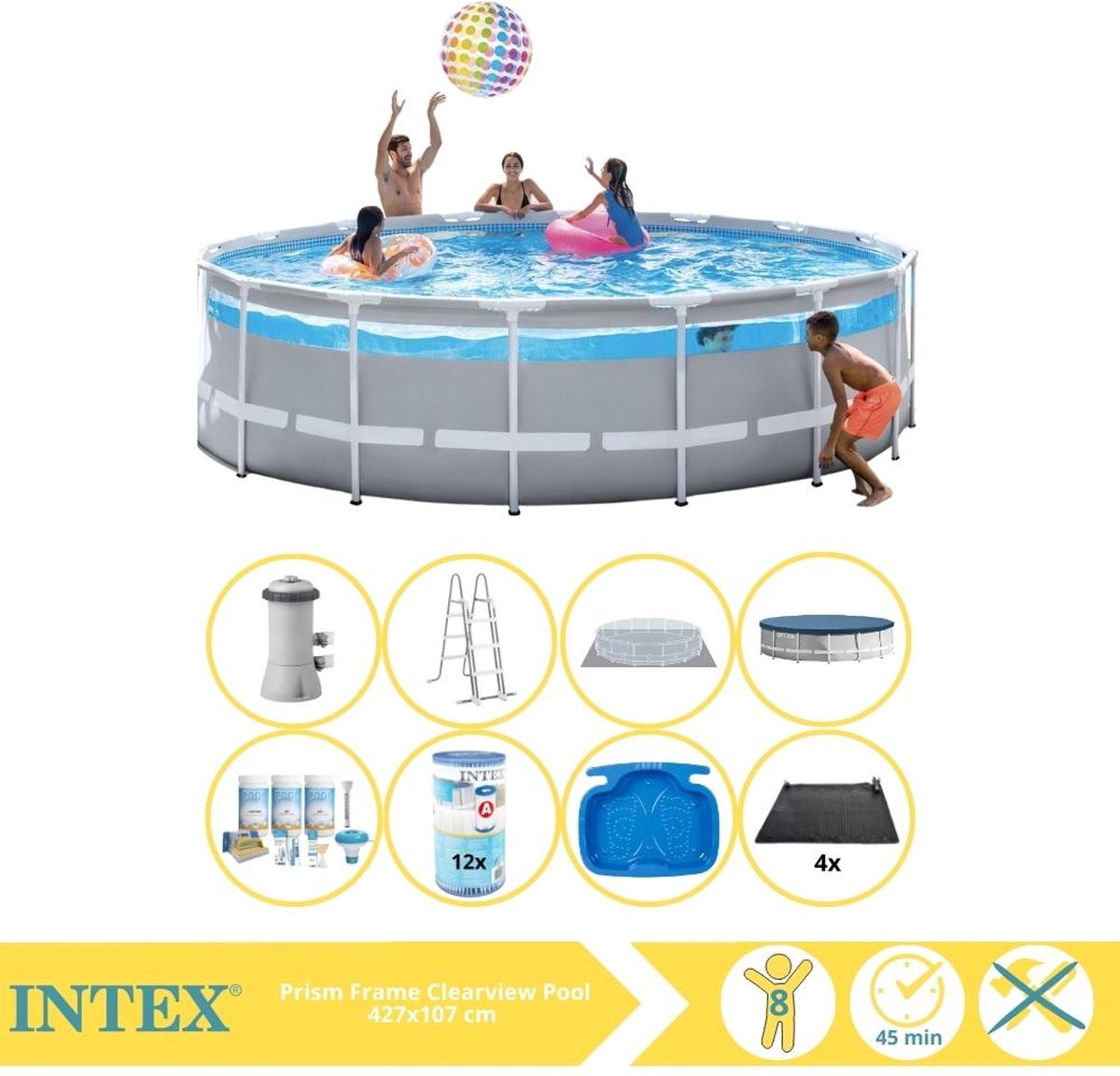   Prism Frame Zwembad - Opzetzwembad - 427x107 cm - Inclusief Onderhoudspakket, Filter, Solar Mat en Voetenbad