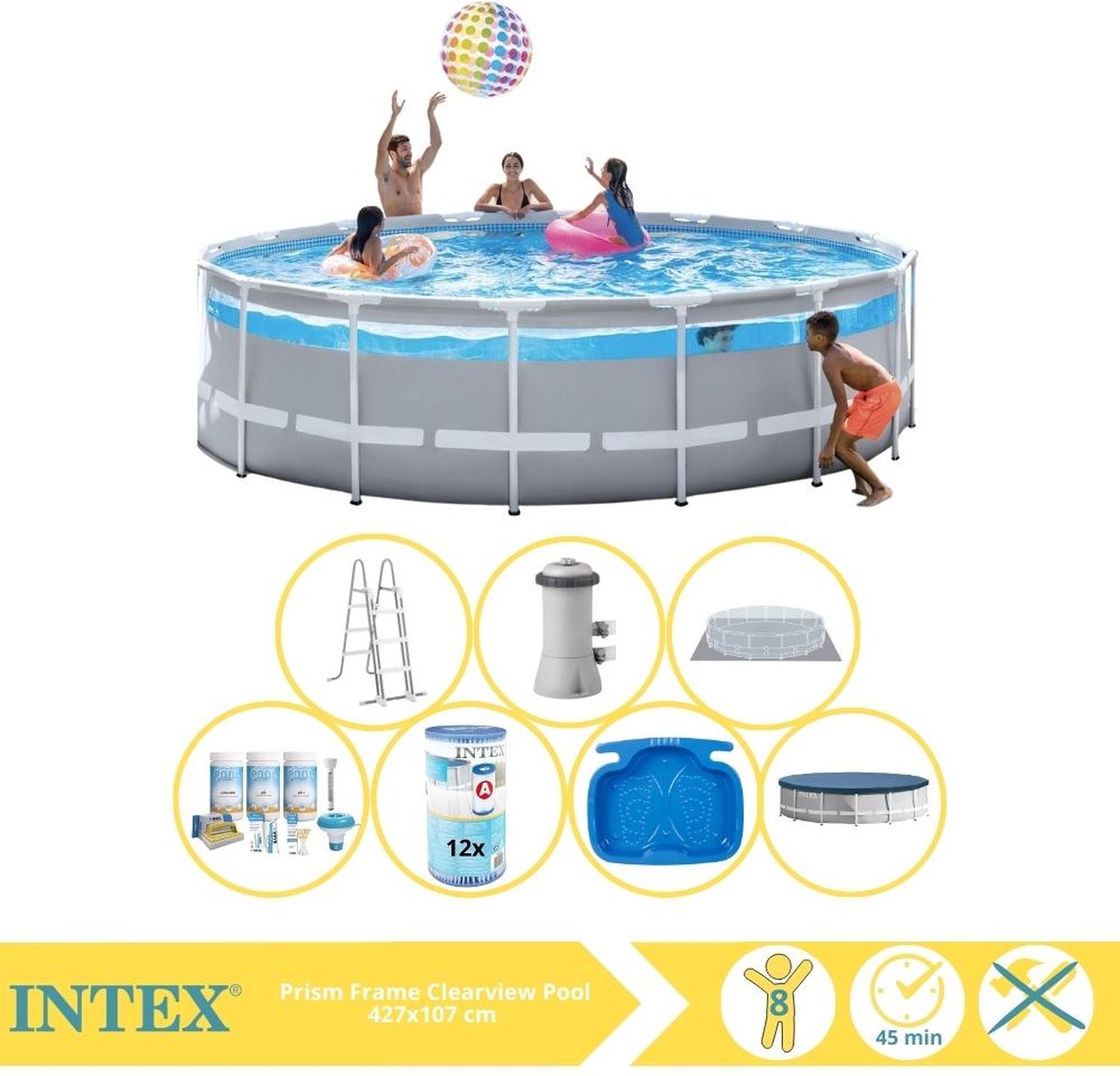   Prism Frame Zwembad - Opzetzwembad - 427x107 cm - Inclusief Onderhoudspakket, Filter en Voetenbad