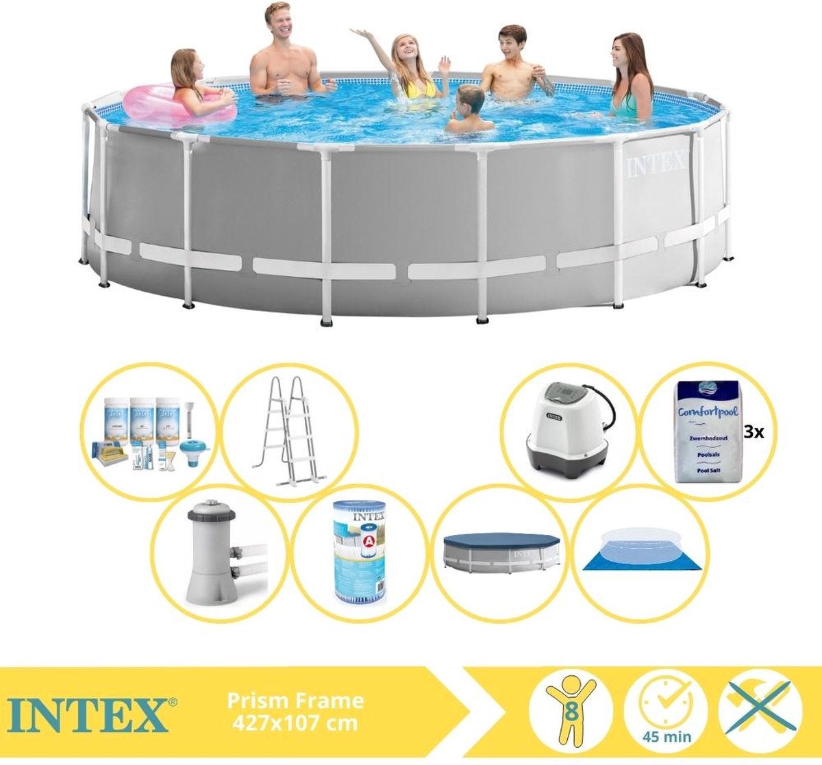   Prism Frame Zwembad - Opzetzwembad - 457x122 cm - Inclusief Filter, Zoutsysteem en Zout