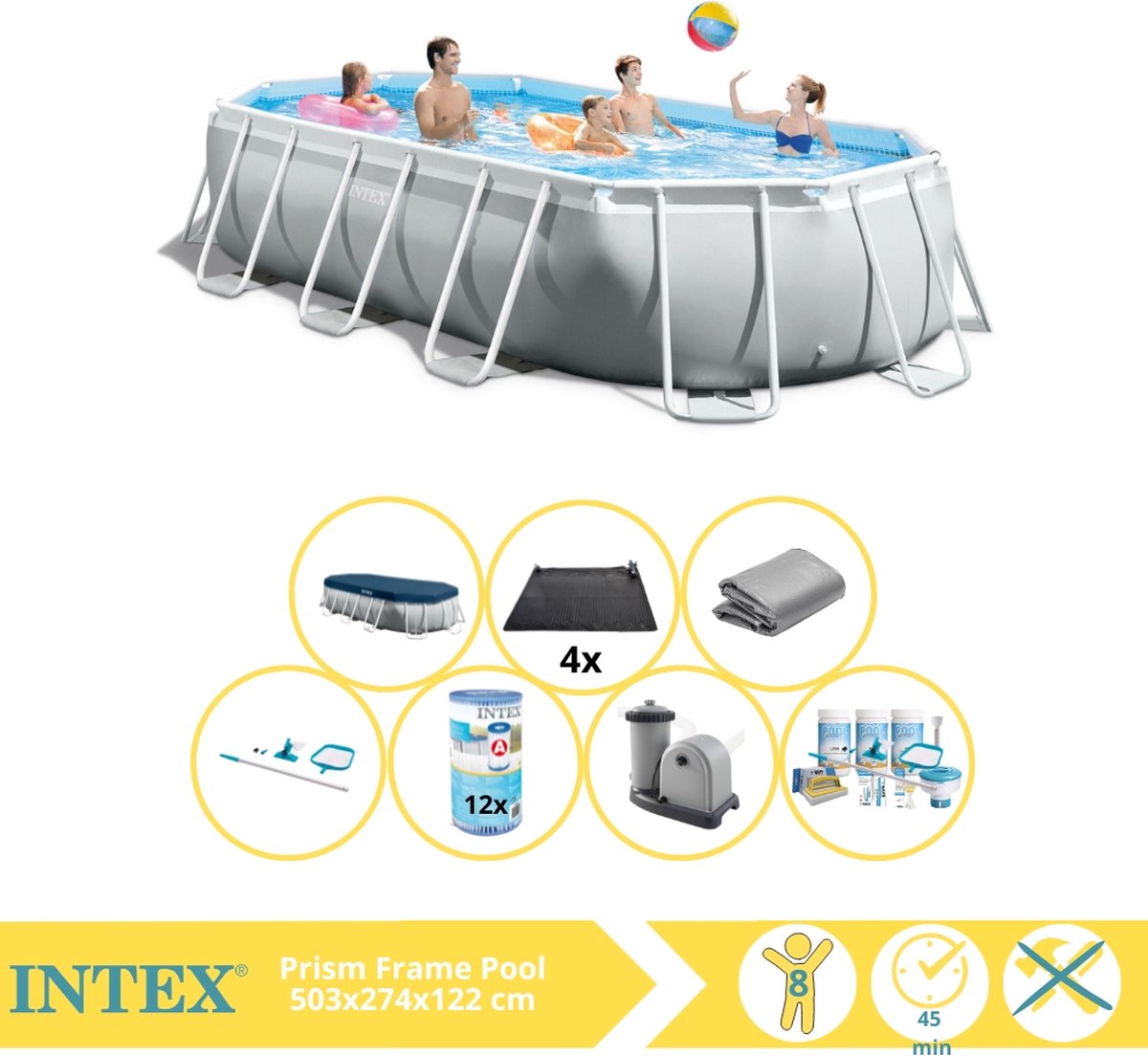   Prism Frame Zwembad - Opzetzwembad - 503x274x122 cm - Inclusief Onderhoudspakket, Filter, Onderhoudsset en Solar Mat