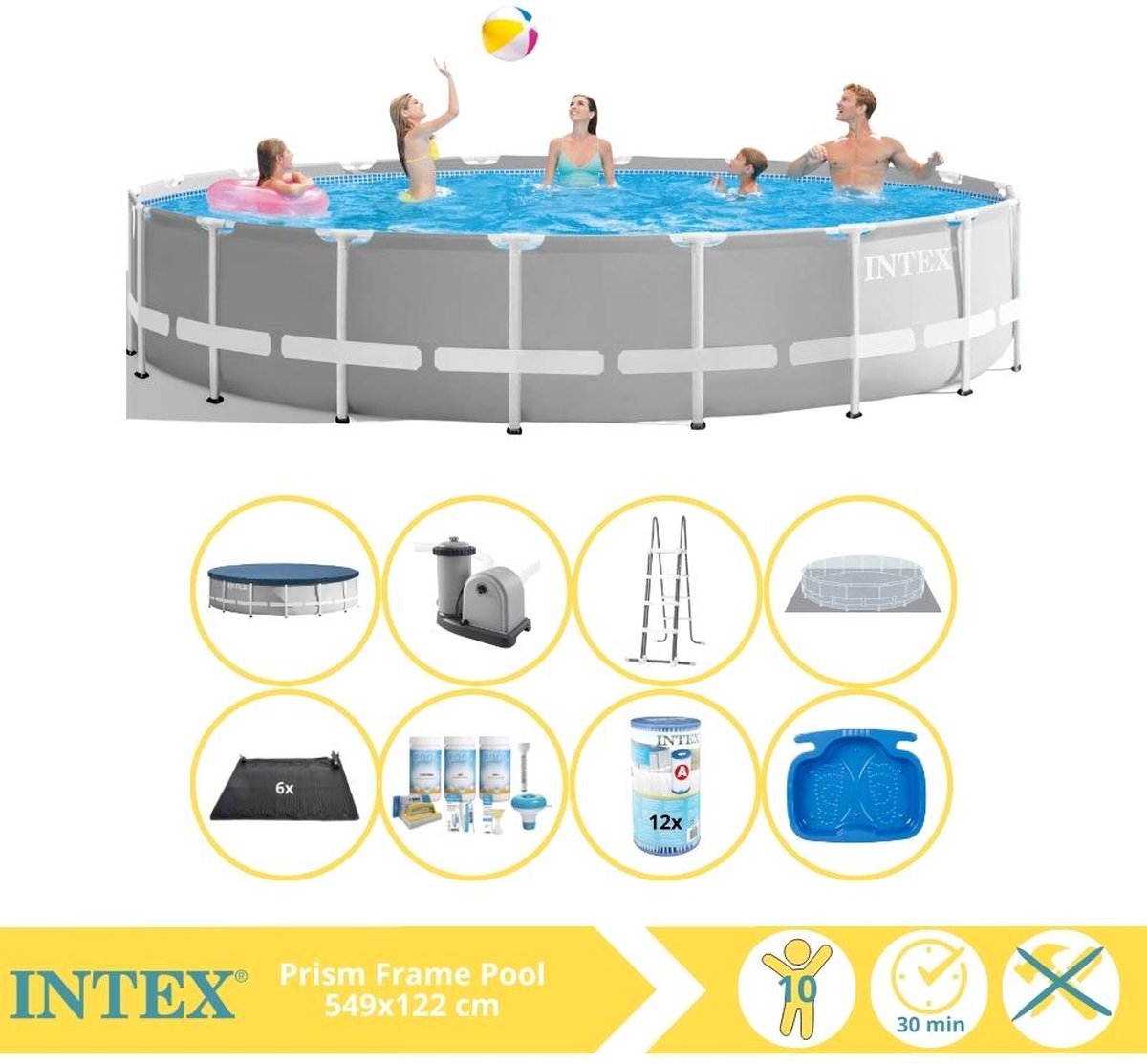   Prism Frame Zwembad - Opzetzwembad - 549x122 cm - Inclusief Onderhoudspakket, Filter, Solar Mat en Voetenbad