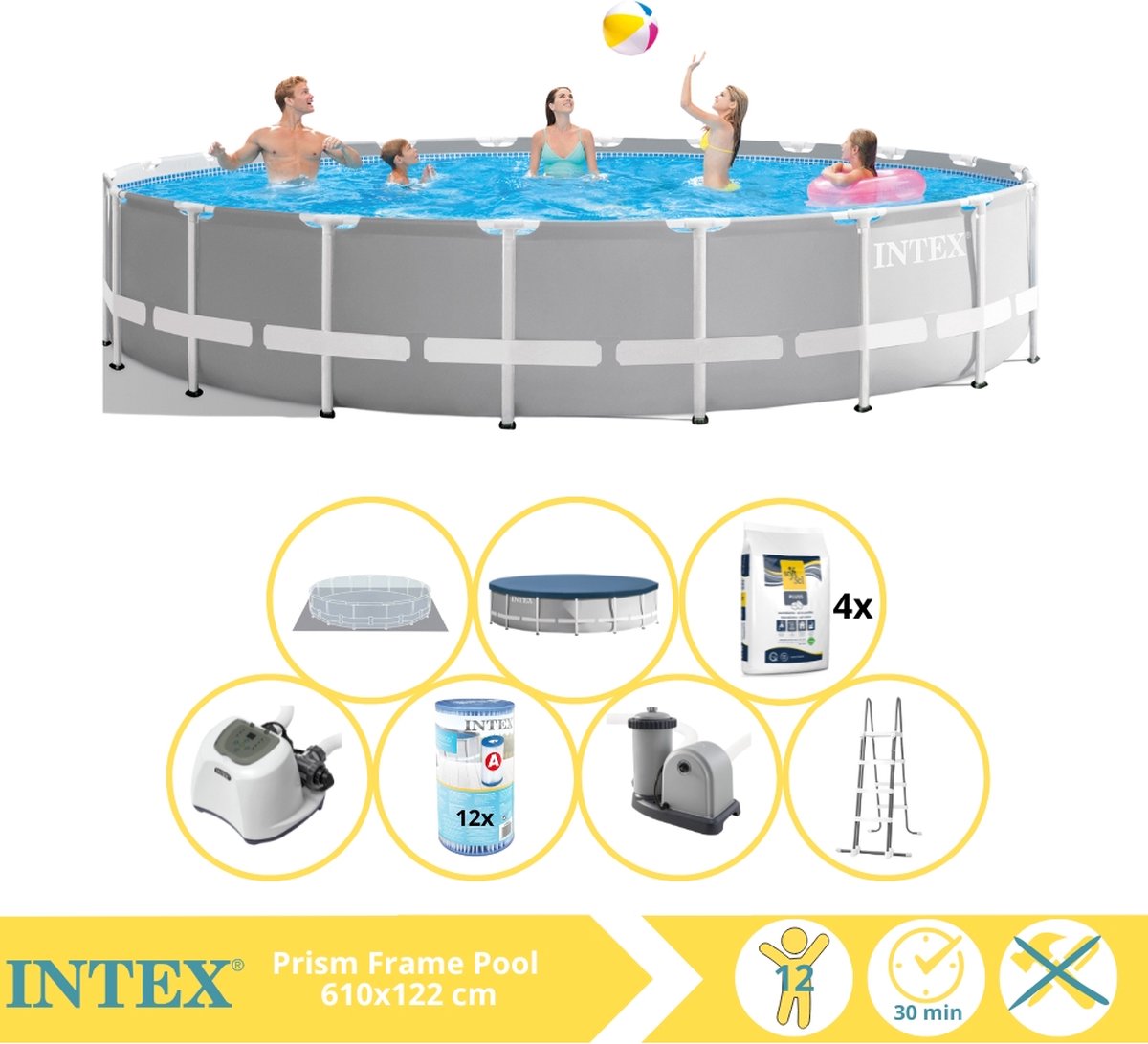   Prism Frame Zwembad - Opzetzwembad - 610x122 cm - Inclusief Filter, Zoutsysteem en Zout