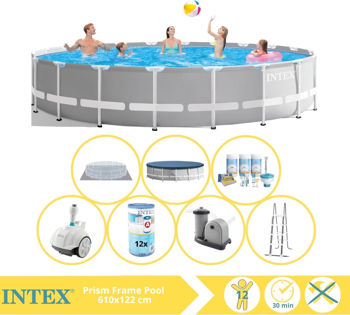   Prism Frame Zwembad - Opzetzwembad - 610x122 cm - Inclusief Onderhoudspakket, Filter en Zwembad Stofzuiger