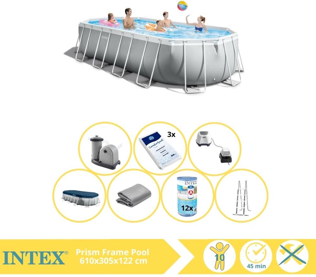   Prism Frame Zwembad - Opzetzwembad - 610x305x122 cm - Inclusief Filter, Zoutsysteem en Zout
