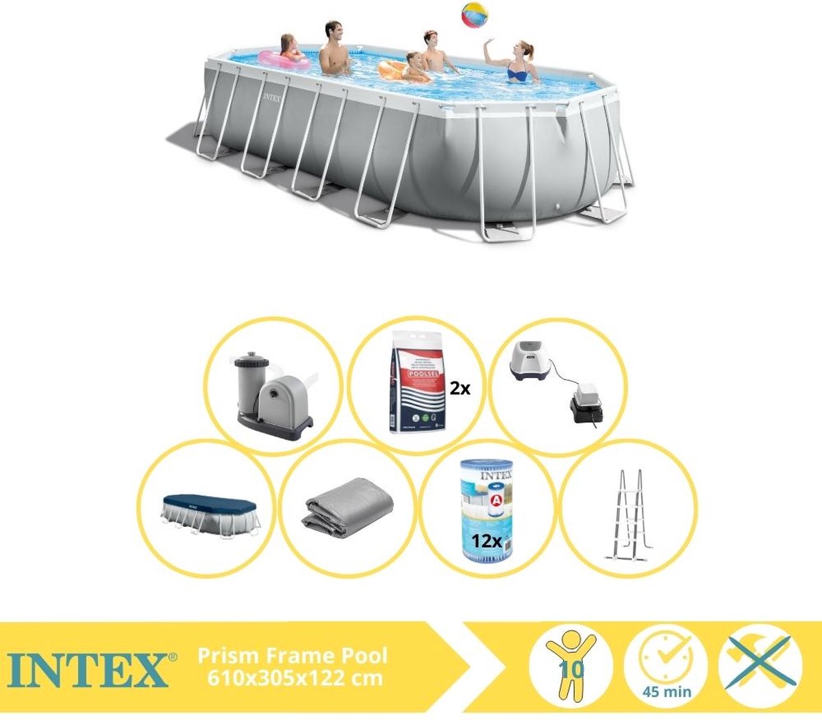   Prism Frame Zwembad - Opzetzwembad - 610x305x122 cm - Inclusief Filter, Zoutsysteem en Zout