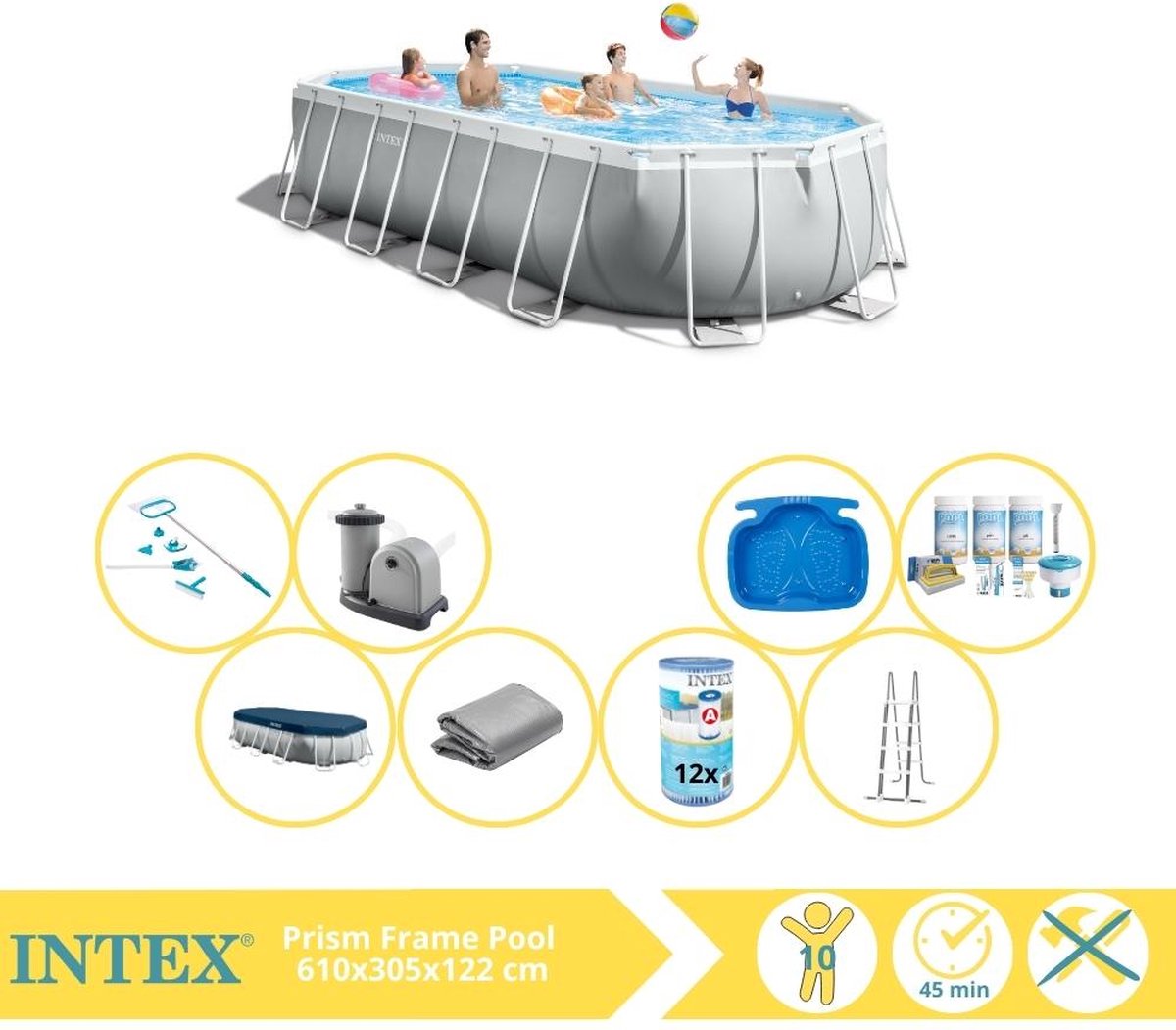   Prism Frame Zwembad - Opzetzwembad - 610x305x122 cm - Inclusief Onderhoudspakket, Filter, Onderhoudsset en Voetenbad