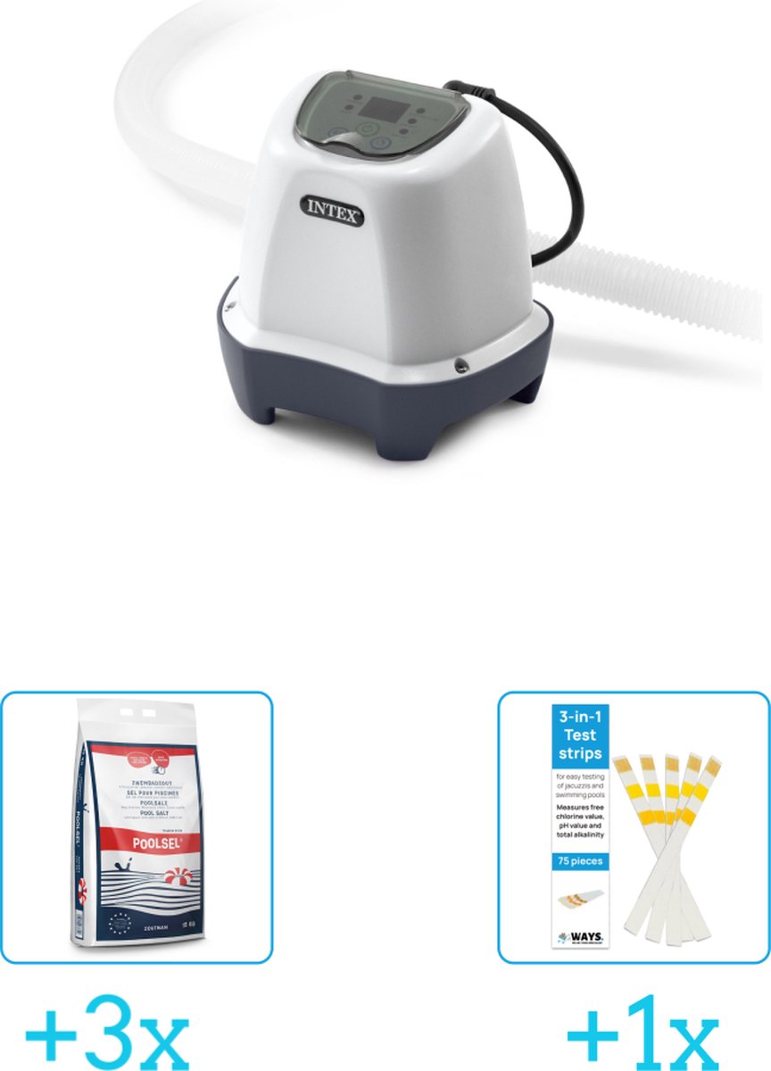   QS200 zoutwatersysteem - tot 8.327 liter inclusief Zwembadzout 15 kg. (3 stuks) & WAYS Testrips (1 stuks)
