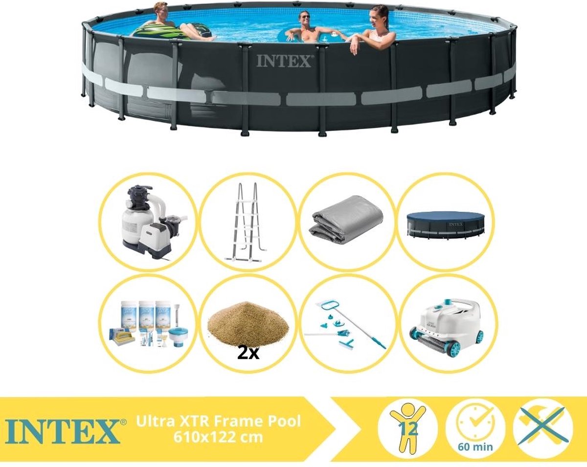   Ultra XTR Frame Zwembad - Opzetzwembad - 610x122 cm - Inclusief Onderhoudspakket, Filterzand, Onderhoudsset en Luxe Zwembad Stofzuiger