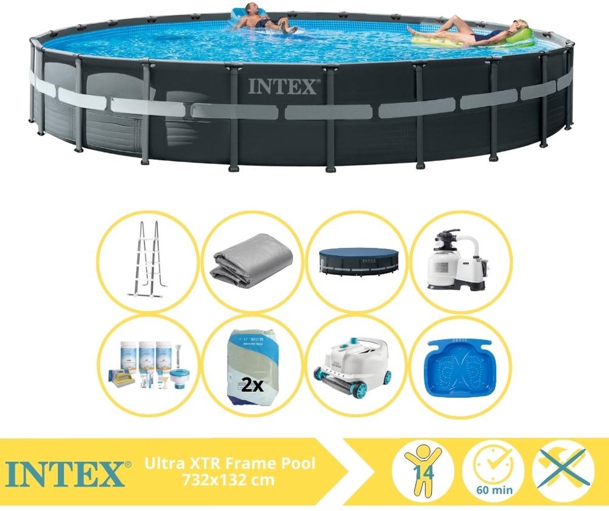   Ultra XTR Frame Zwembad - Opzetzwembad - 732x132 cm - Inclusief Onderhoudspakket, Filterzand, Luxe Zwembad Stofzuiger en Voetenbad
