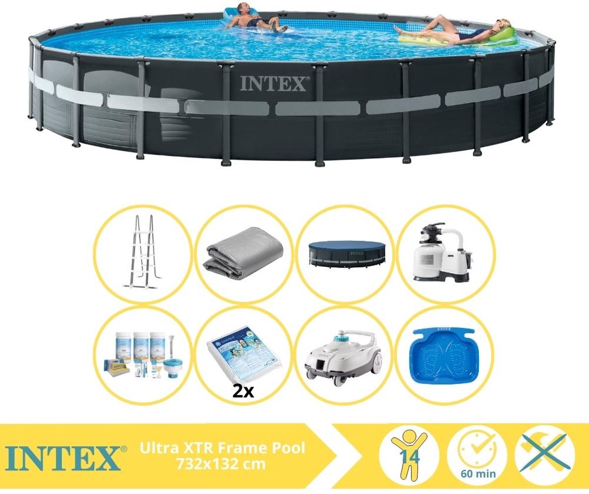   Ultra XTR Frame Zwembad - Opzetzwembad - 732x132 cm - Inclusief Onderhoudspakket, Glasparels, Zwembad Stofzuiger en Voetenbad