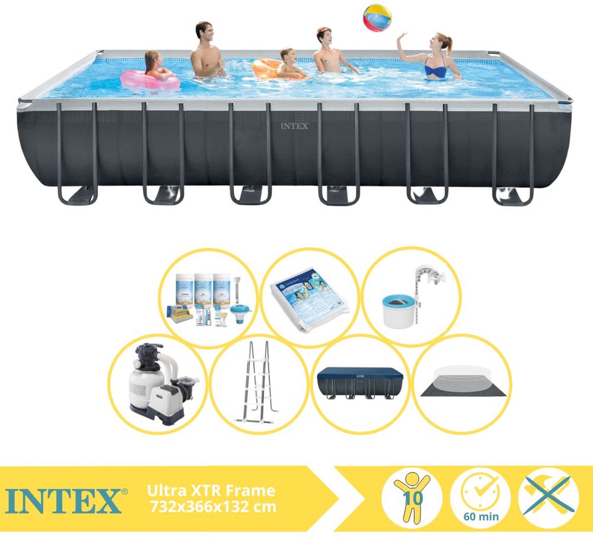   Ultra XTR Frame Zwembad - Opzetzwembad - 732x366x132 cm - Inclusief Onderhoudspakket, Glasparels en Skimmer