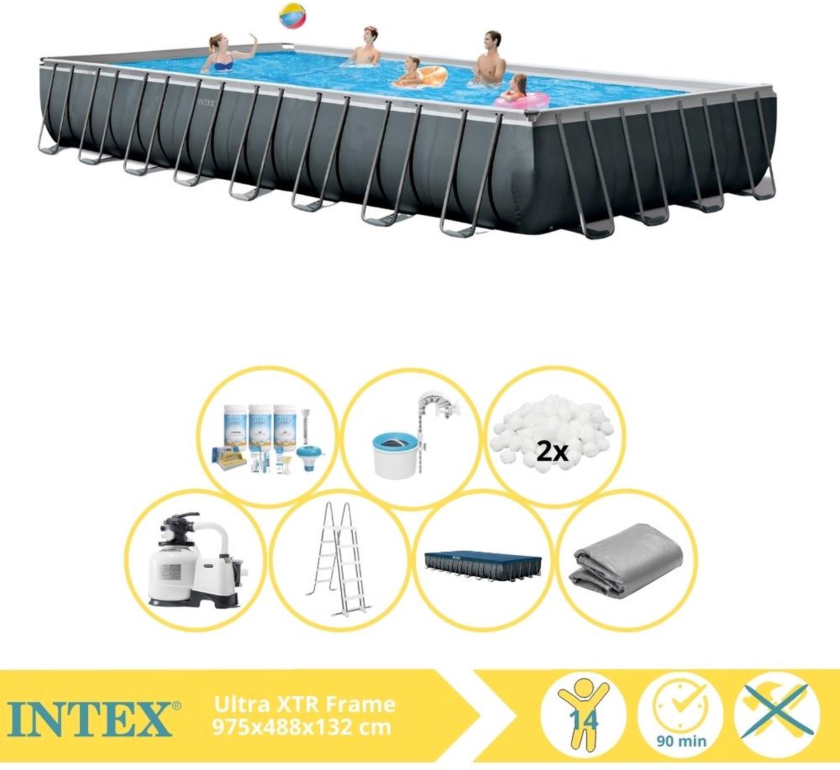 Intex Ultra XTR Frame Zwembad - Opzetzwembad - 975x488x132 cm - Inclusief Onderhoudspakket, Filterbollen en Skimmer