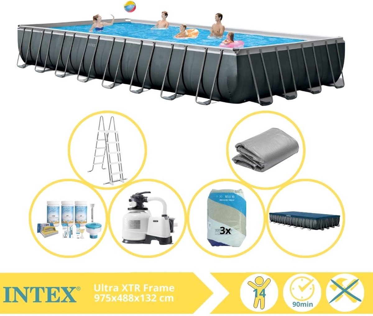 Intex Ultra XTR Frame Zwembad - Opzetzwembad - 975x488x132 cm - Inclusief Onderhoudspakket en Filterzand
