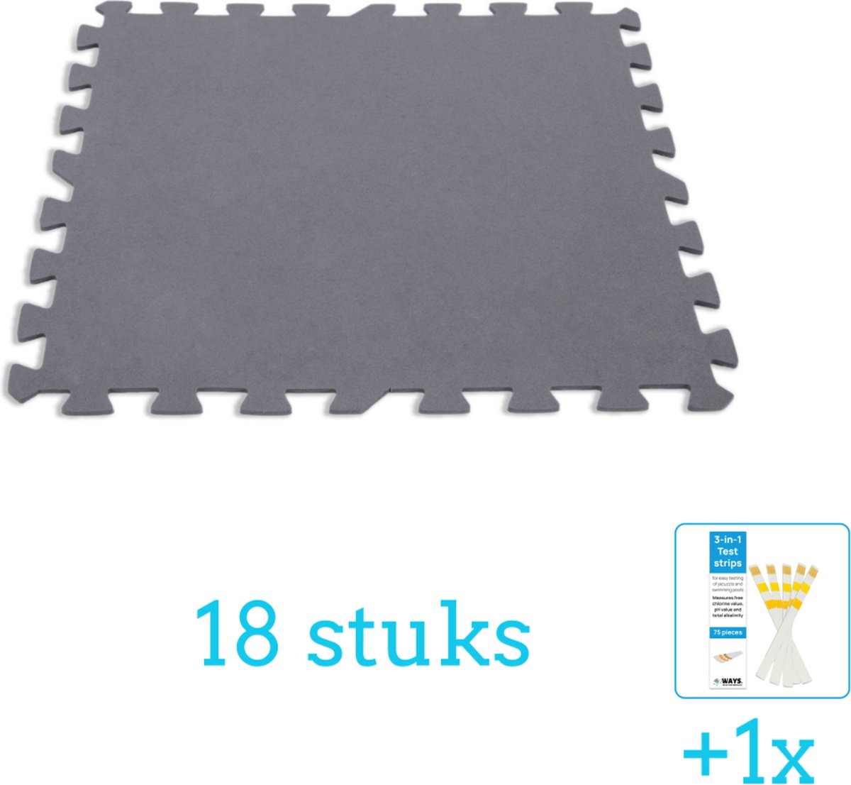   Zwembadtegels - 50x50 cm - (8 Stuks per verpakking) - Grijs - 18 stuks - Voordeelverpakking - Inclusief WAYS Testrips (1 stuks)