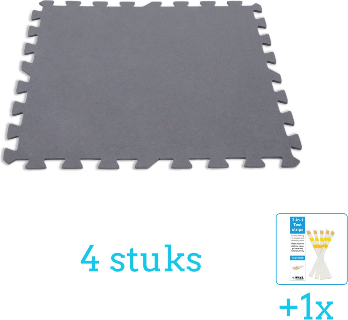 Intex Zwembadtegels - 50x50 cm - (8 Stuks per verpakking) - Grijs - 4 stuks - Voordeelverpakking - Inclusief WAYS Testrips (1 stuks)
