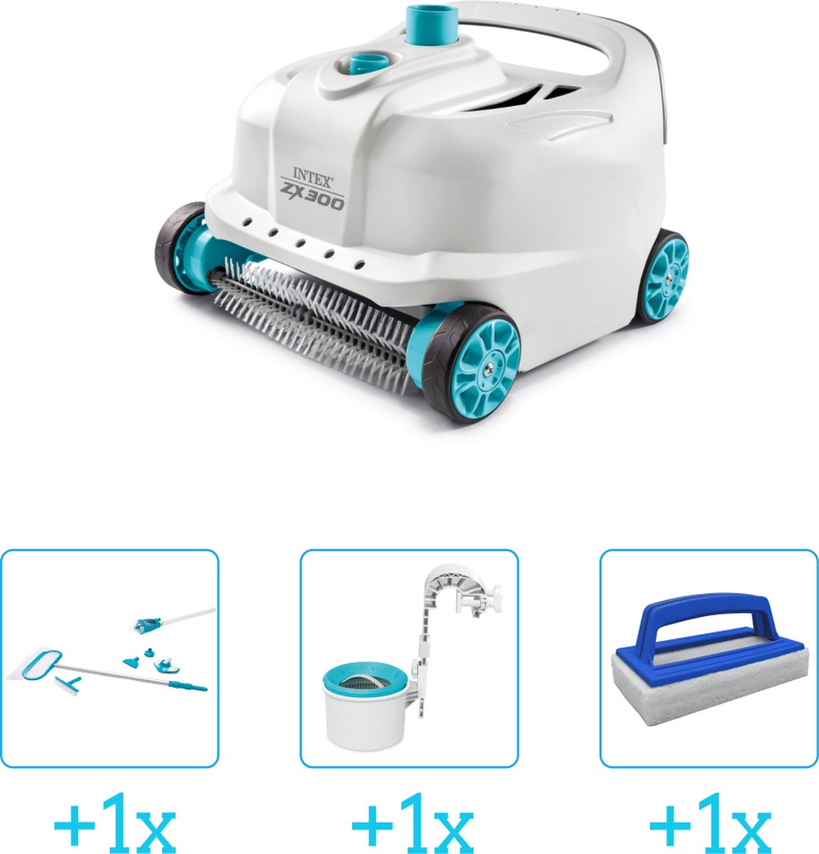 Zwembadonderhoud -   Zwembad stofzuiger Deluxe ZX300 - Automatisch - 28005 inclusief Schoonmaakset - Skimmer en Scrubborstel - 4-delig - Geschikt voor alle type zwembaden - Zwembadstofzuiger