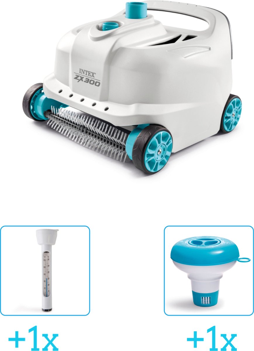 Zwembadonderhoud -   Zwembad stofzuiger Deluxe ZX300 - Automatisch - 28005 inclusief Thermometer en Chloordrijver - 3-delig - Geschikt voor alle type zwembaden - Zwembadstofzuiger