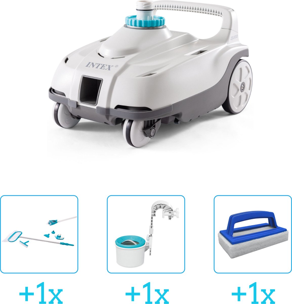 Zwembadonderhoud -   Zwembad stofzuiger ZX100 - Automatisch - 28006 inclusief Schoonmaakset - Skimmer en Scrubborstel - 4-delig - Geschikt voor alle type zwembaden - Zwembadstofzuiger