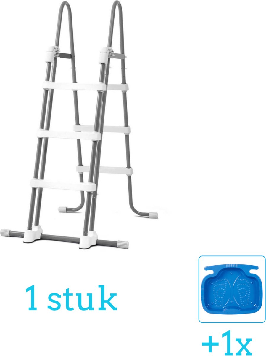 Zwembadtrap met extra veiligheid Intex - 107 cm inclusief Intex Voetenbad (1 stuks) - Zwembad trap - Zwembadladder - Zwembadtrap Intex