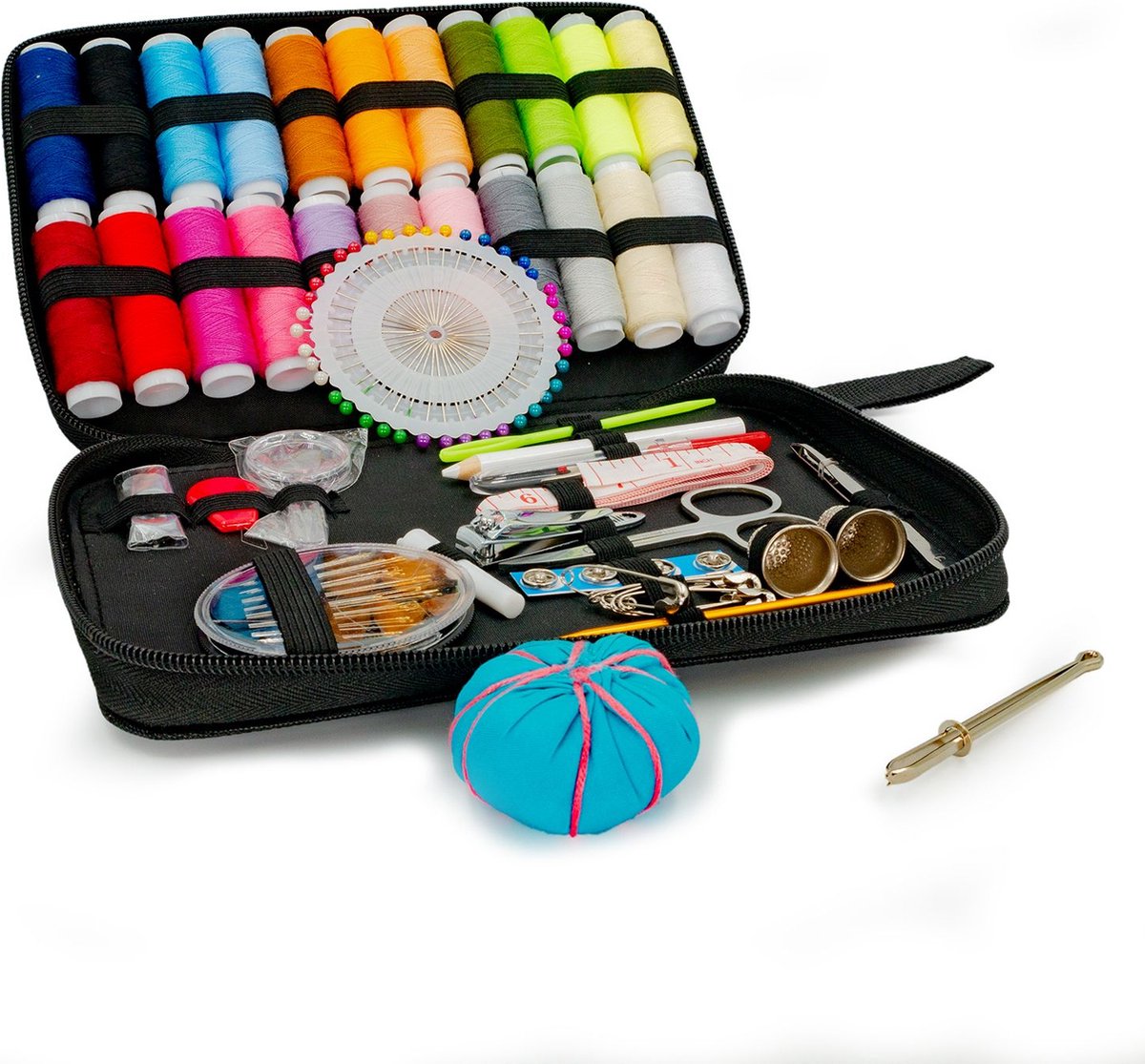 Intirilife 126-delige naaiset in zwart - 21 x 14,5 x 5,5 cm - naaiaccessoires spullen voor beginners en professionals voor naaien thuis en onderweg naaidoos tas