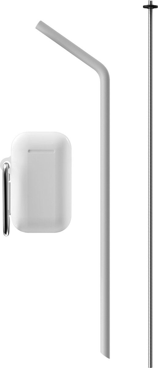   Herbruikbaar buigbaar siliconen rietje met een lengte van 25 cm in Grijs - Met reinigingsborsteltje en draagbaar opbergdoosje in Wit