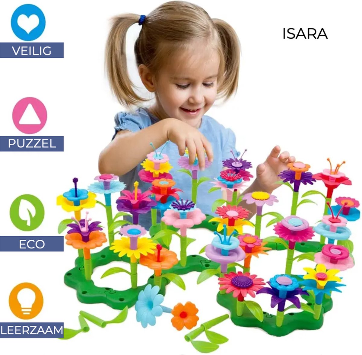 ISARA Leerzaam Bloemen Bouwpakket Meisjes Speelgoed 2023 Nieuw – Montessori Speelgoed – 109 Stukken – Bloemen Bouwblokken – Bouwspeelgoed voor Meisjes 3 Jaar + 4 Jaar + 5 Jaar – Knutselspullen