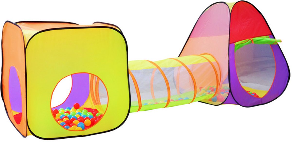 Iglo kindertent met tunnel + 200 ballen + tas speeltent ballenbak speelhuis