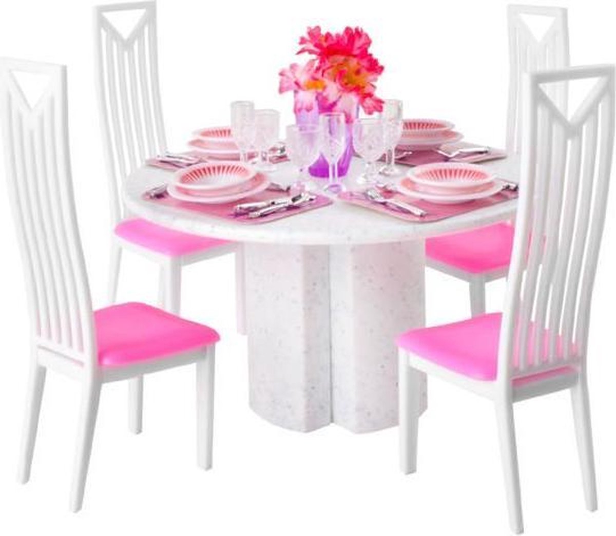 Poppenhuis - Eetkamer - Meubilair - Poppen - Speelgoed - Poppenhuis Meubels Eetkamer - Roze
