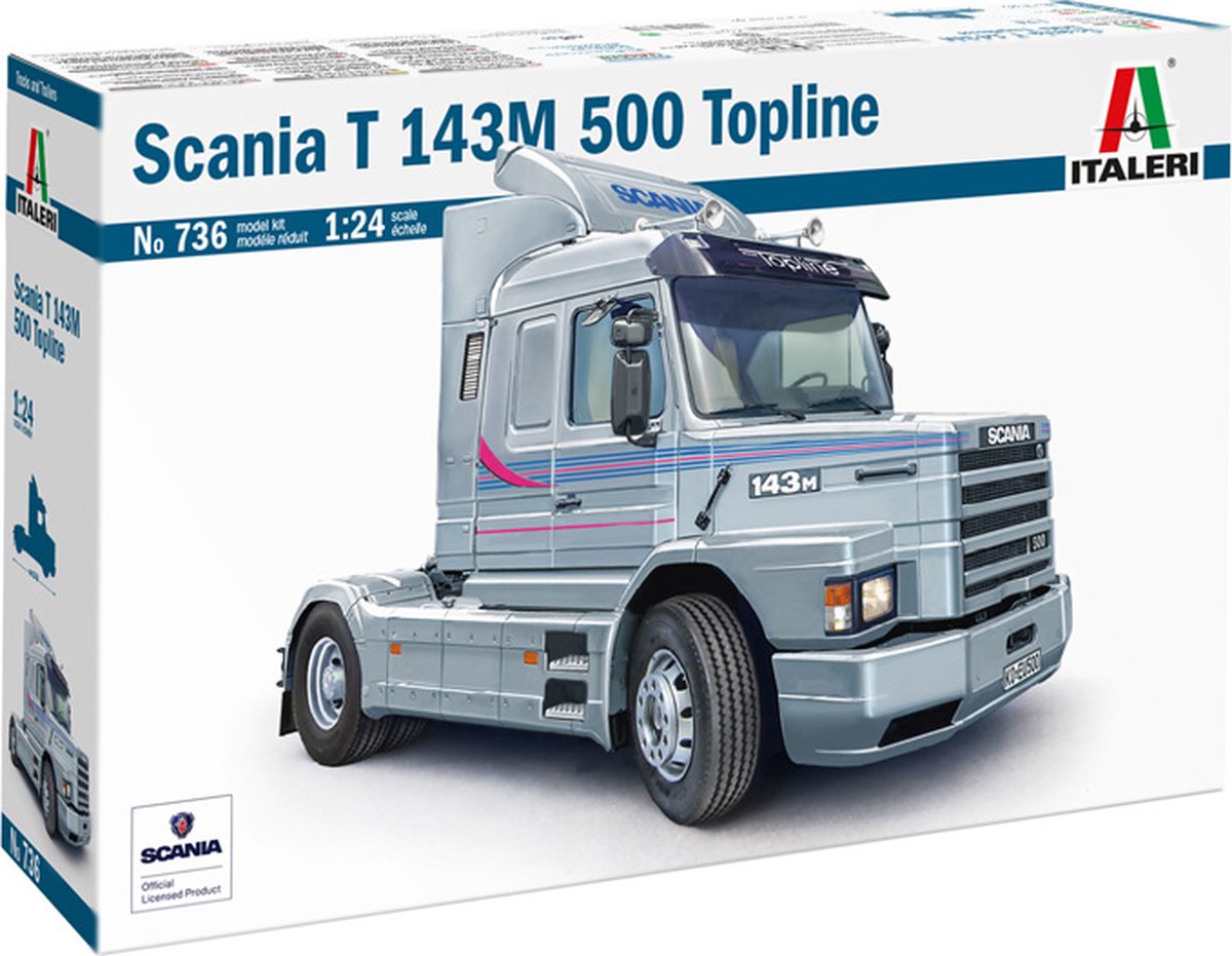 Italeri Modelbouwpakket Auto - 0736 Scania T143M 500 Torpedo Topline 4x2 - Vrachtwagen Plastic - 1:24 -