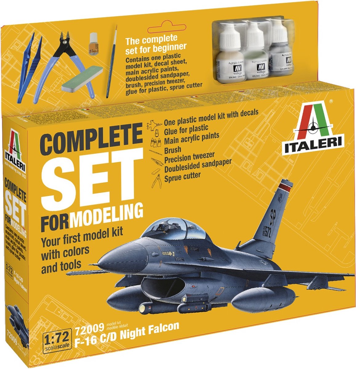 Italeri Modelbouwpakket Militaire voertuigen - 72009 F-16 C/D Night Falcon - Complete Set - Starter Kit Plastic - 1:72 -