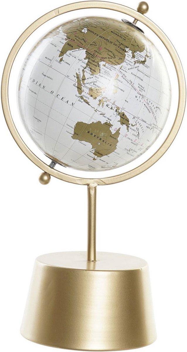 Decoratie wereldbol/globe goud op metalen voet/standaard 35 x 19 cm -  Landen/continenten topografie