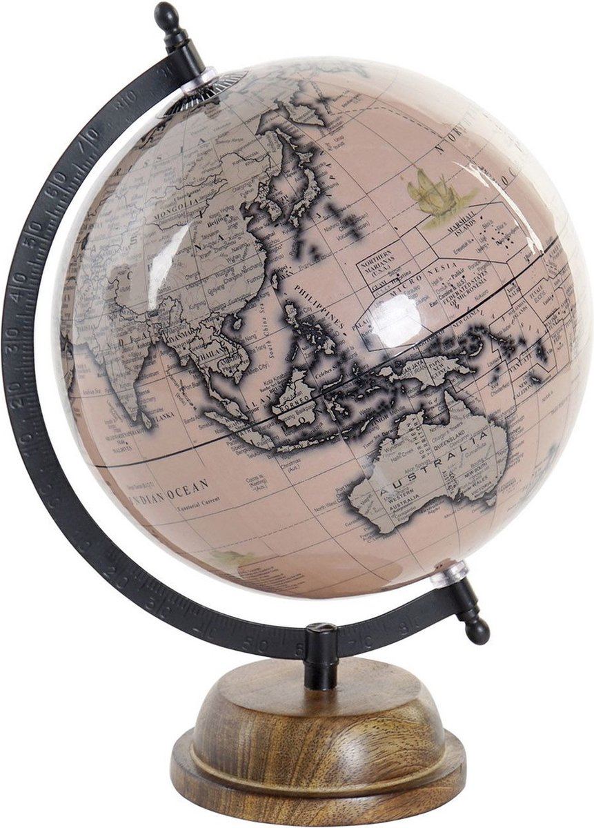 Decoratie wereldbol/globe roze op metalen voet/standaard 21 x 30 cm - Landen/contintenten topografie