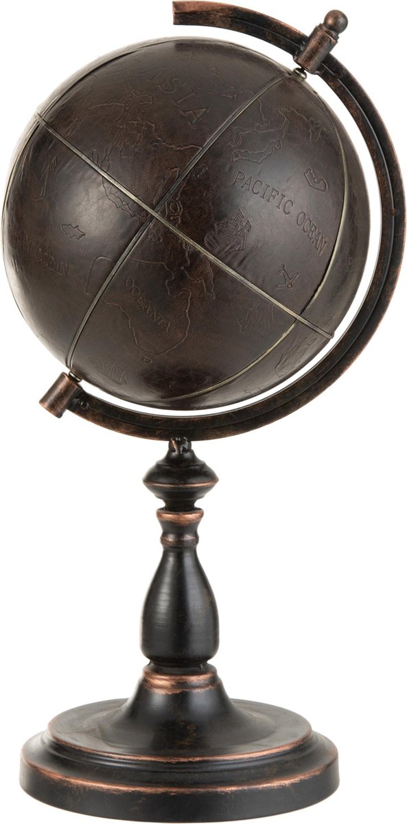 J-Line Werelbol Gravuur Metaal Donkerbruin