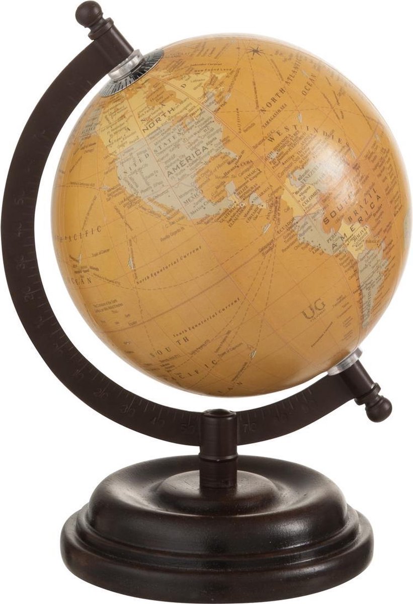 J-Line Wereldbol Op Voet Hout Oker Small