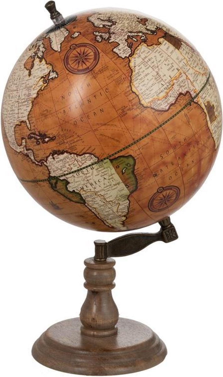 J-Line Wereldbol Op Voet Hout Roest/Naturel Large