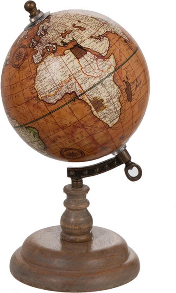 J-Line Wereldbol Op Voet Hout Roest/Naturel Small
