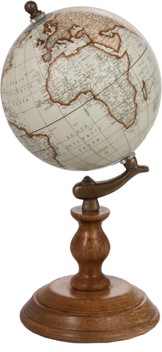 J-Line Wereldbol Op Voet Hout Wit/Naturel Small