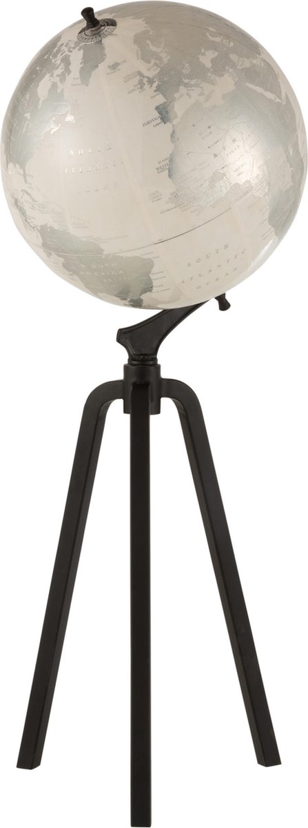 J-Line Wereldbol Op Voet Marmer Metaal Wit/Zilver/Zwart Extra Large