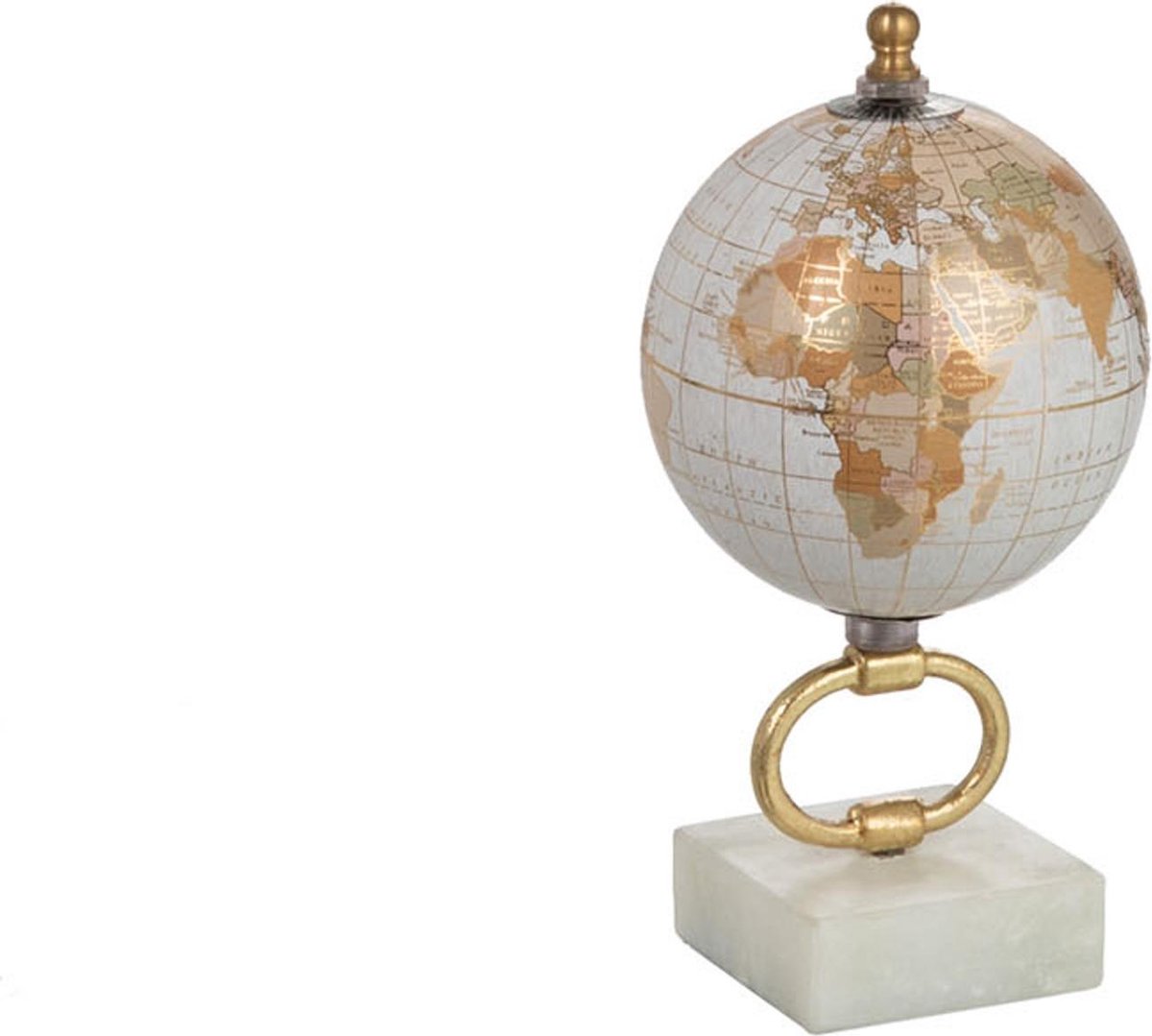 J-Line Wereldbol Op Voet Marmer Wit/Metaal Goud Extra Small