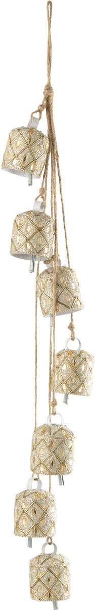 J-Line hanger 7 Bellen - ijzer/kralen - wit/goud