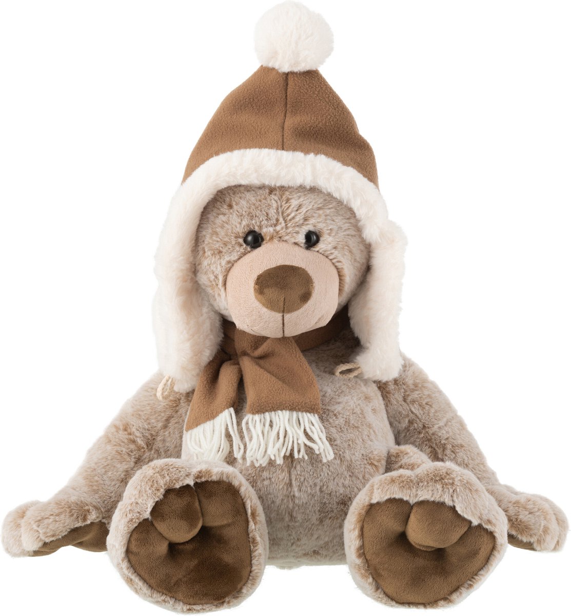 J-Line knuffel Beer + Muts - polyester - bruin - large