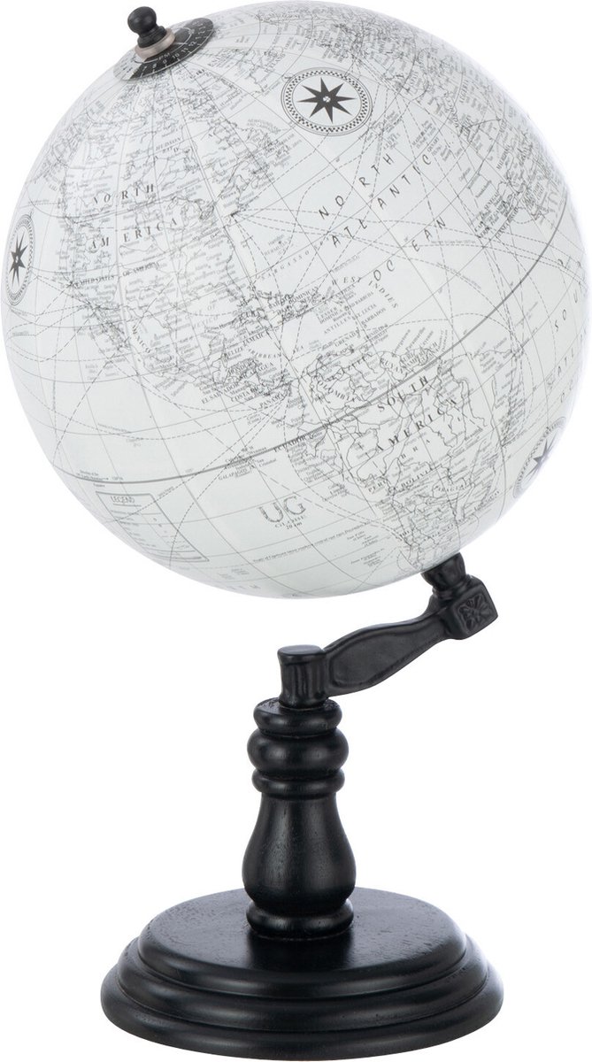   wereldbol Op Voet - hout - grijs/zwart - medium