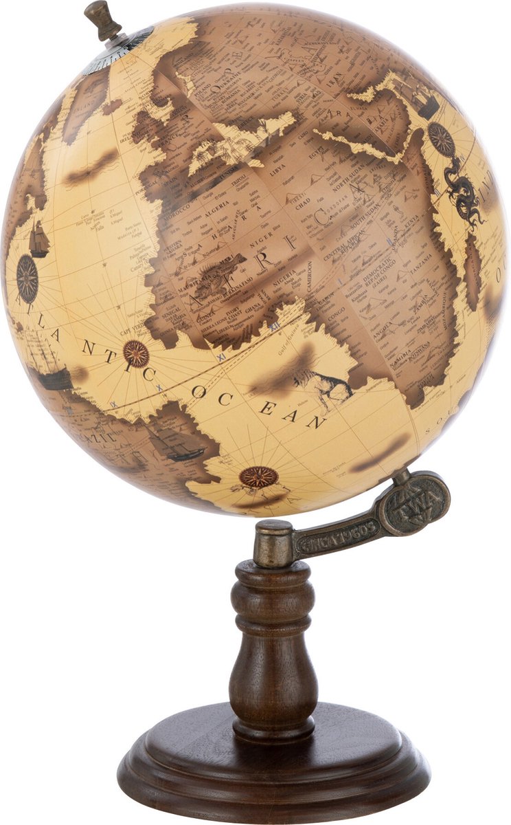   wereldbol Op Voet - hout - oranje/bruin - medium