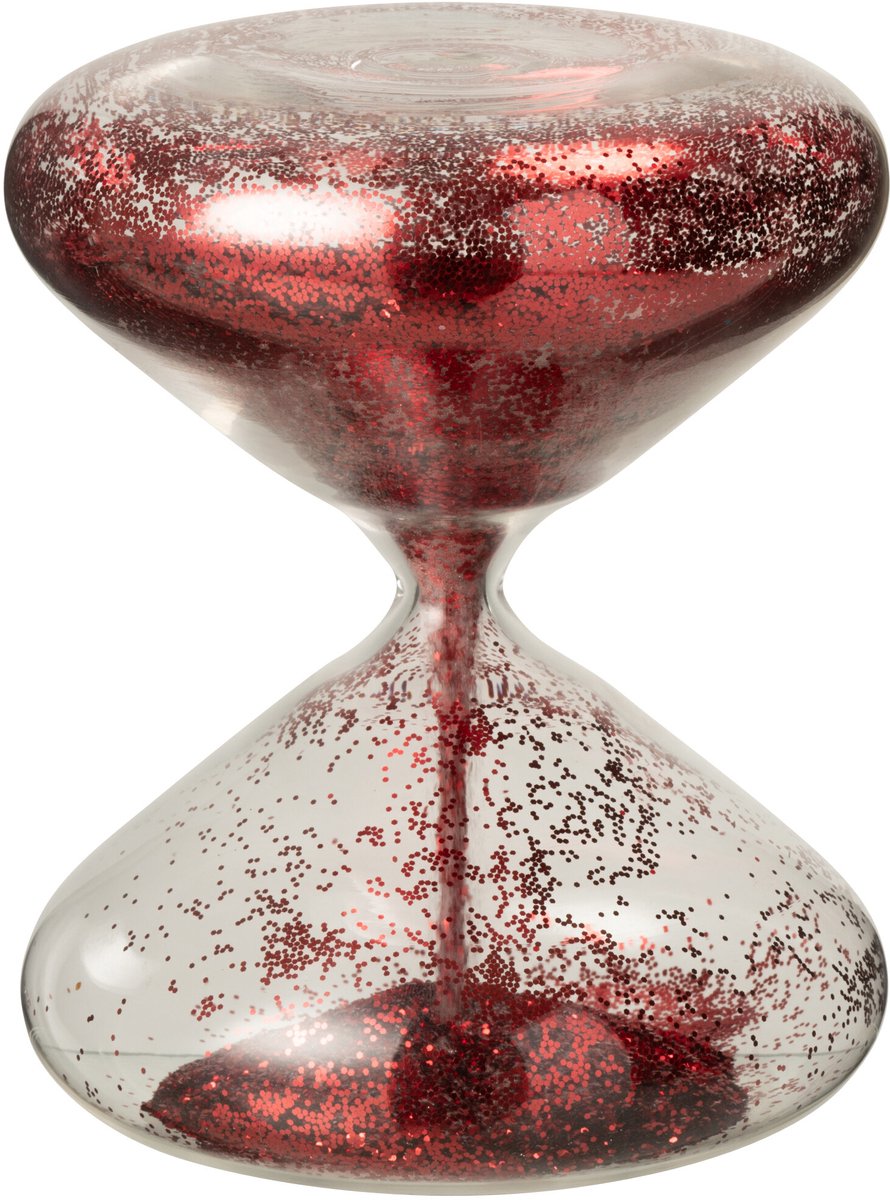 J-Line zandloper Glitters - glas - rood