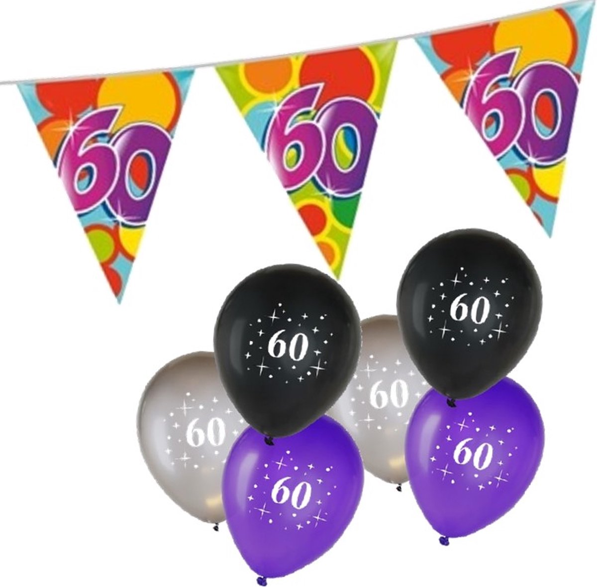 60 jaar feest versiering pakket vlaggenlijn en ballonnen set.